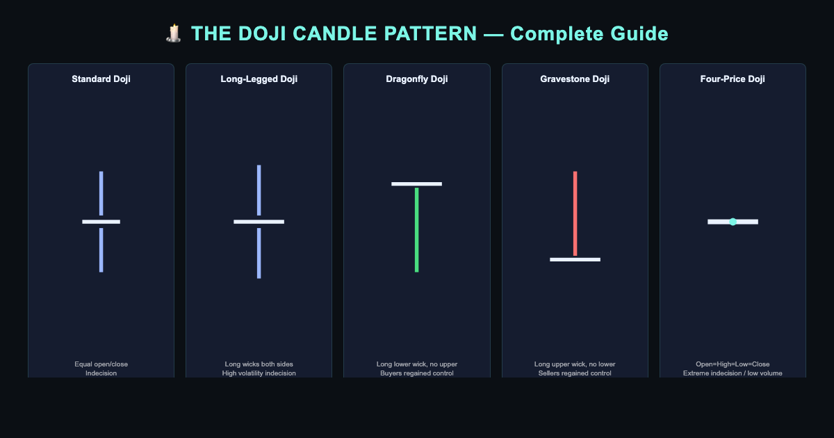 Doji candlestick patterns on a professional trading chart