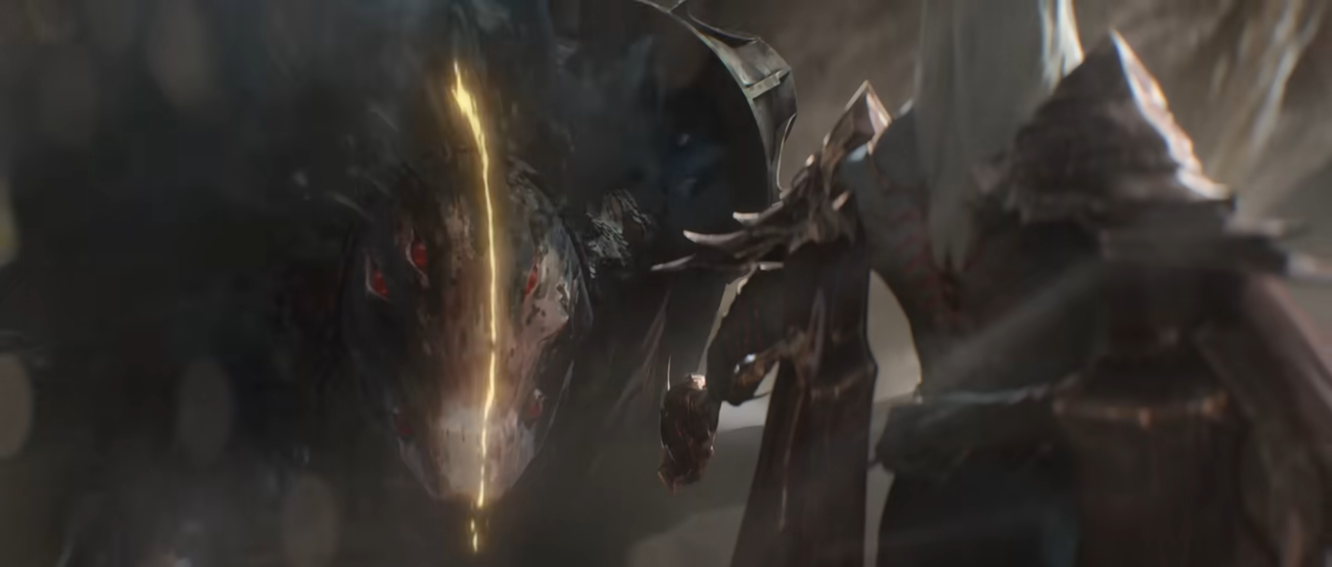 Zaahen defeating Atakhan in the League of Legends cinematic 'Twilight's End'
