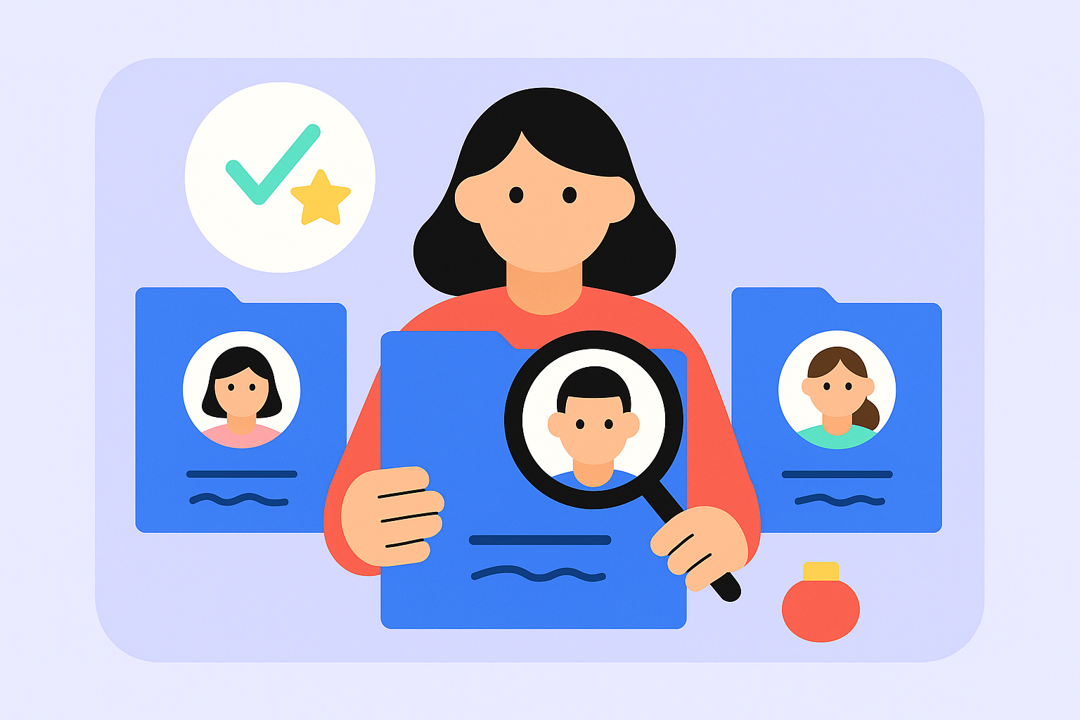 레퍼런스 체크 평판조회 경력조회 백그라운드 체크 차이를 보여주는 HR 검증 개념 이미지