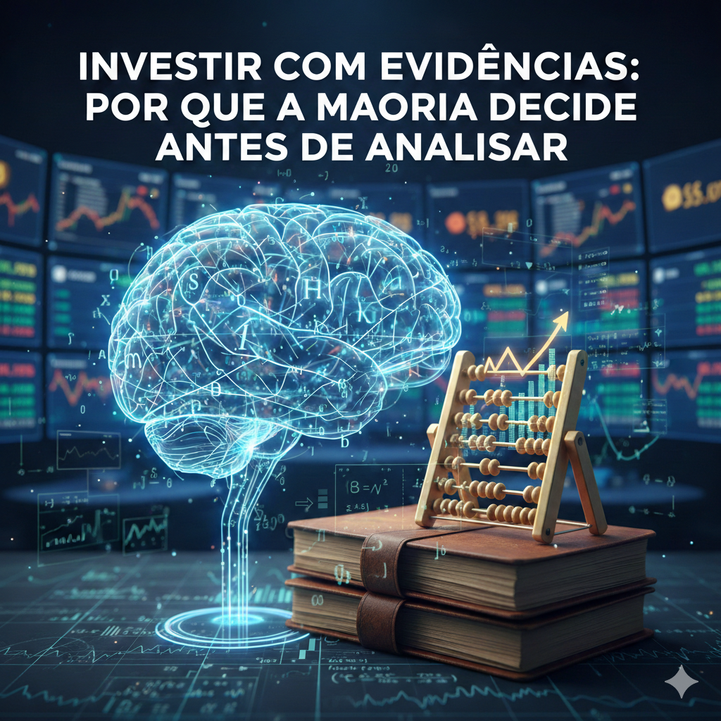 Diagrama mostrando o viés de confirmação no investimento — decidir antes de analisar os dados