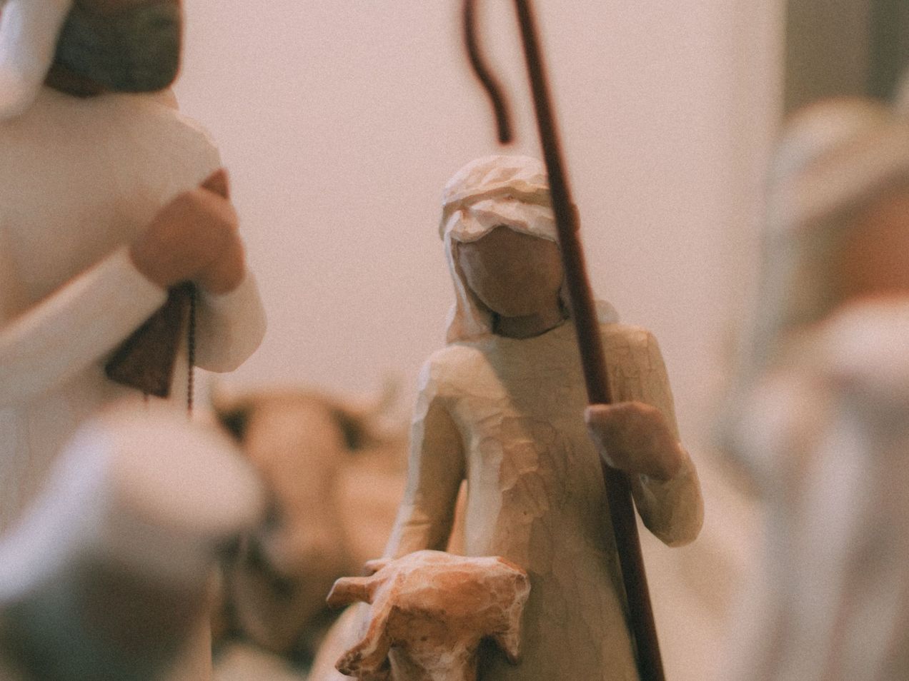 Shepherd, magi, and animal nativity figurines