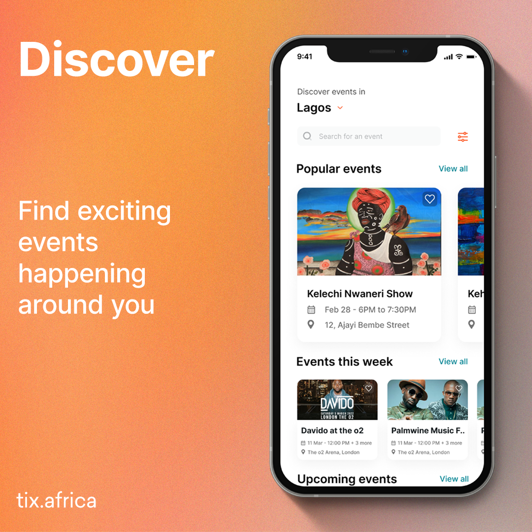 A display of the discovery page on the Tix app