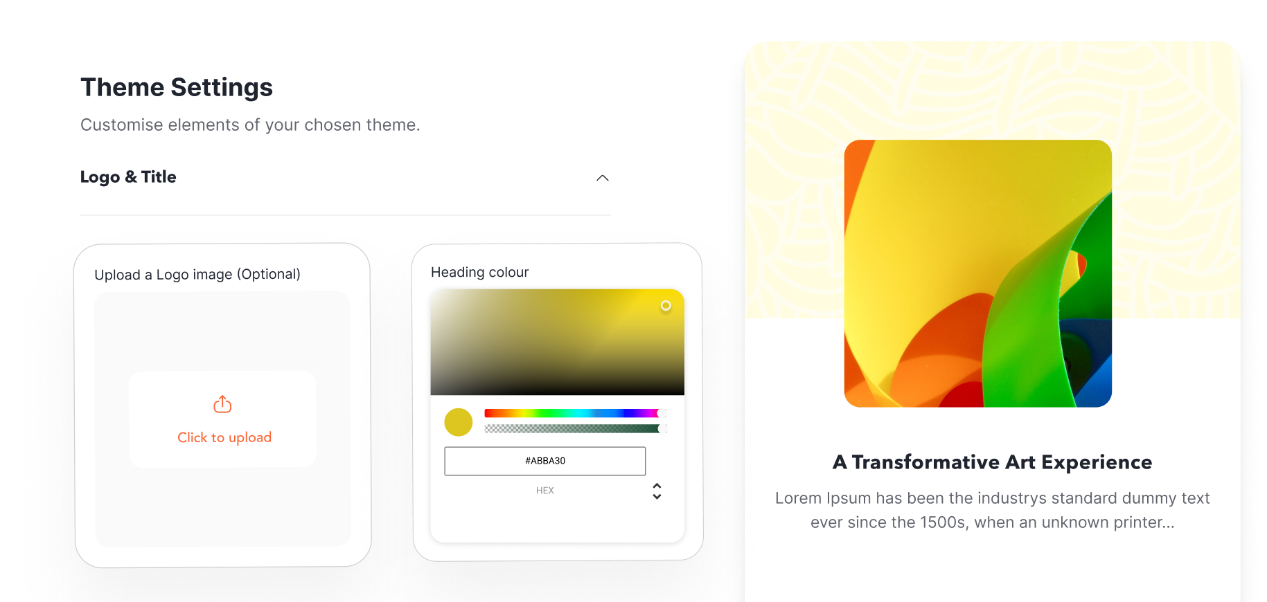 Screenshot show how to choose a theme for your box office on Tix