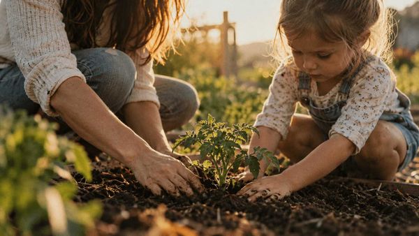 A sprout springing up from the fertile soil and two hands helping add more nutrients and soil to the sprout with the title test "Roots Circle"