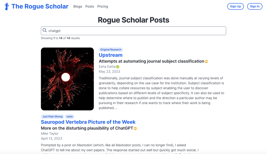Full-text search added to the Rogue Scholar science blog archive
