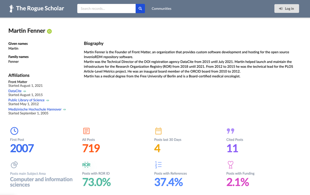 Rogue Scholar launched author profiles this week