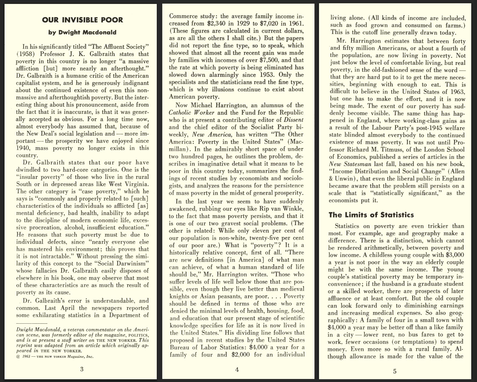 first three pages of the New Yorker Magazine article "Our Invisible Poor"