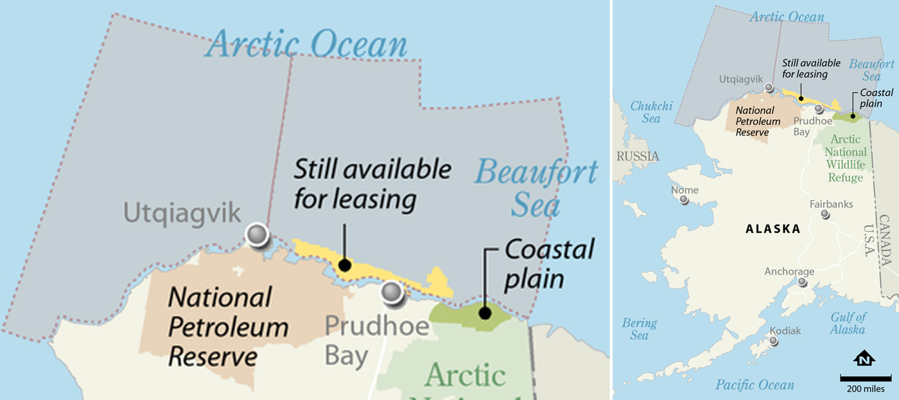 a map of Alaska showing the location of the National Petroleum Reserve on land and sea