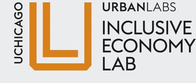 Logo with black words UChicago UrbanLabs Inclusive Economy Lab and orange blocky style L inside a larger U