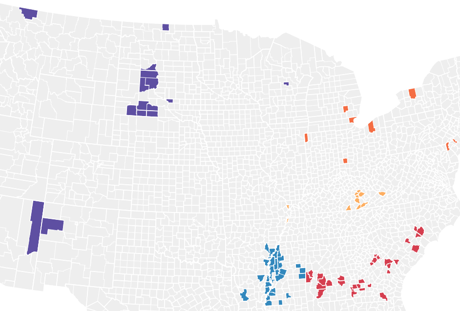 highest concentration clusters of U.S. counties per the Index of Deep Disadvantagehighest concentration clusters of U.S. counties per the Index of Deep Disadvantage