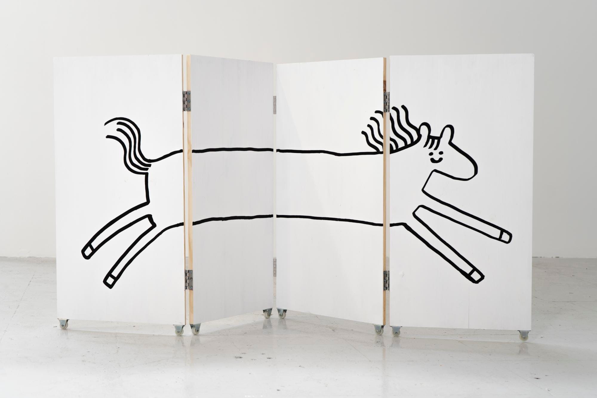 A quadtych of a prancing horse in a simple line-art style by Dublin artist Elinor O'Donovan