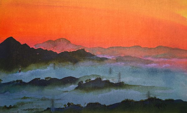 A watercolor painting of Okcheon county fog