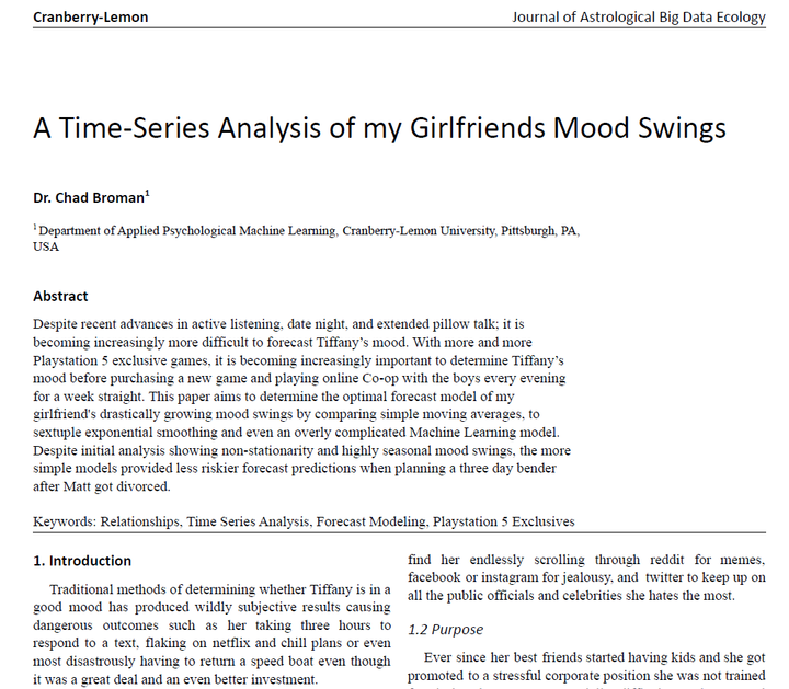 งานวิจัย(ปลอมๆ) ที่พยายามวิเคราะห์ อารมณ์ของแฟนด้วยเครื่องมือคณิตศาสตร์