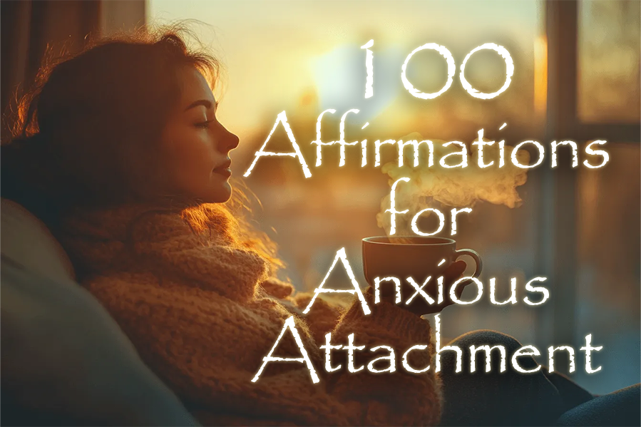 A list titled 100 Affirmations for Anxious Attachment designed to promote self-love and emotional security.