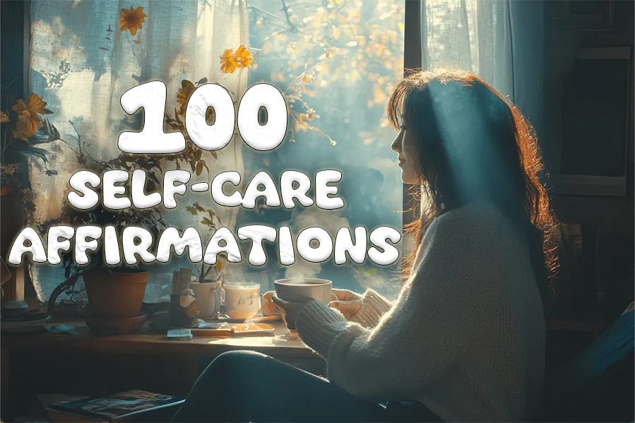 A list of 100 self-care affirmations promoting positivity and well-being.