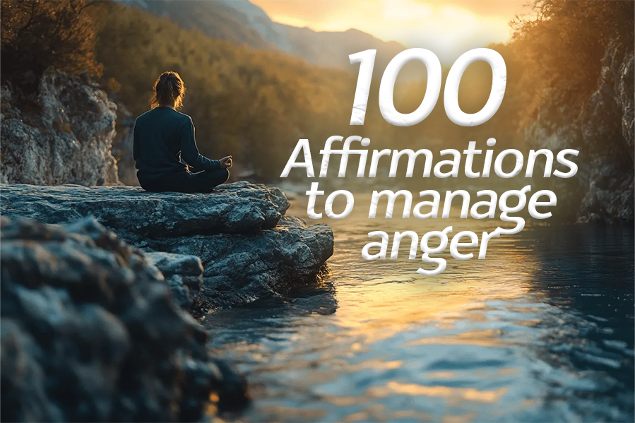 A person sits cross-legged on a rock by a flowing river, practicing meditation in a peaceful natural setting.
