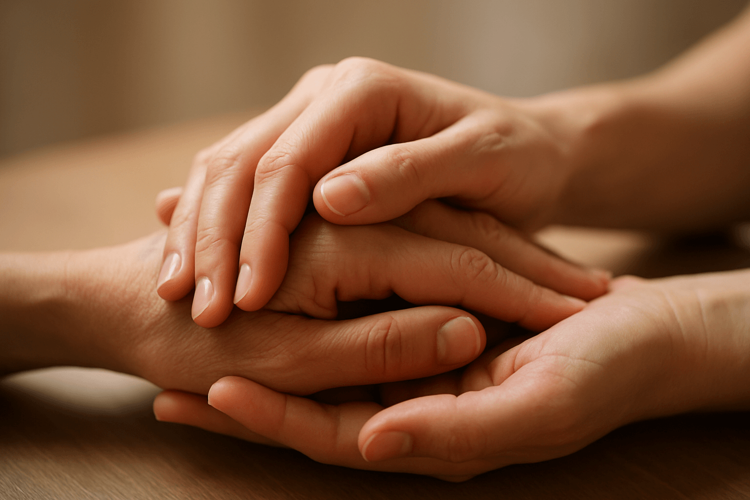 A close-up of two individuals holding hands, conveying affection and togetherness.