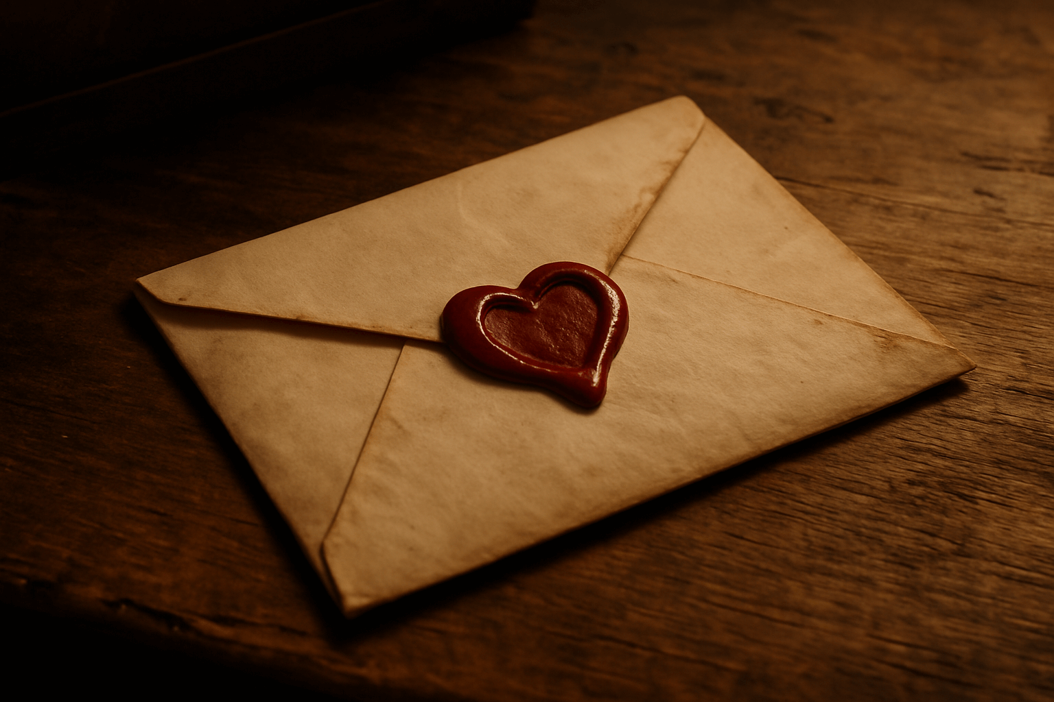 An envelope with a red heart placed on top, symbolizing love or a special message.