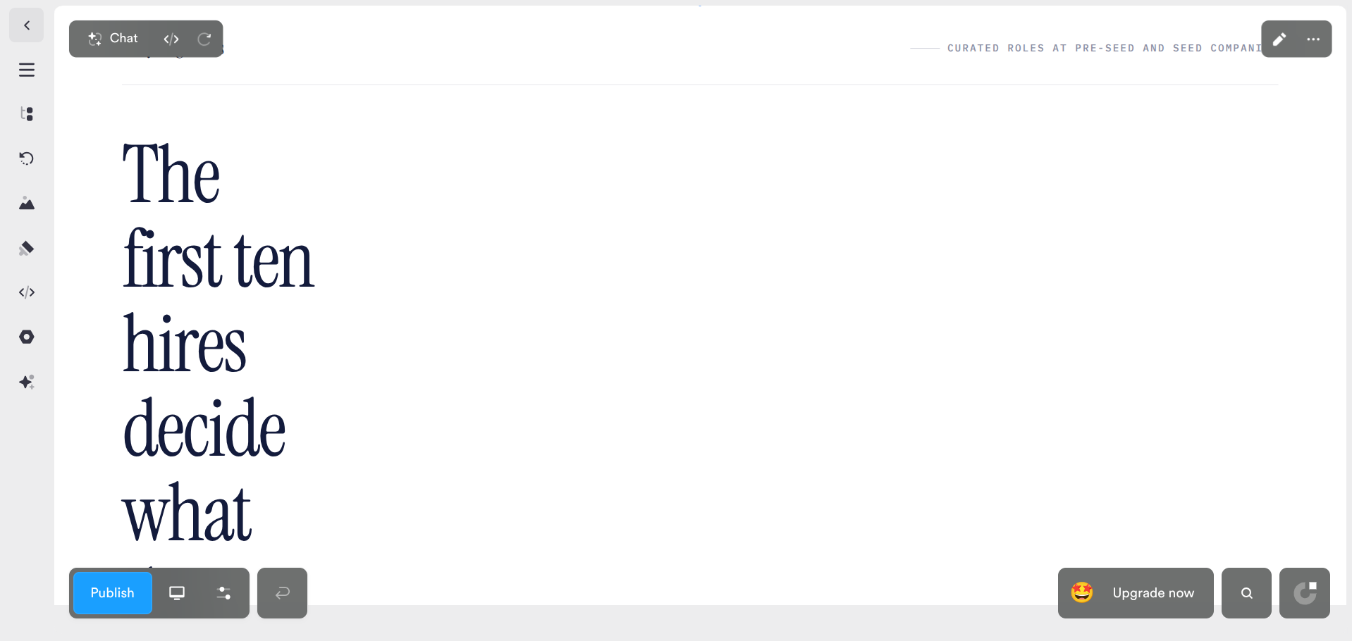 Initial full-width desktop preview with an overly narrow headline column
