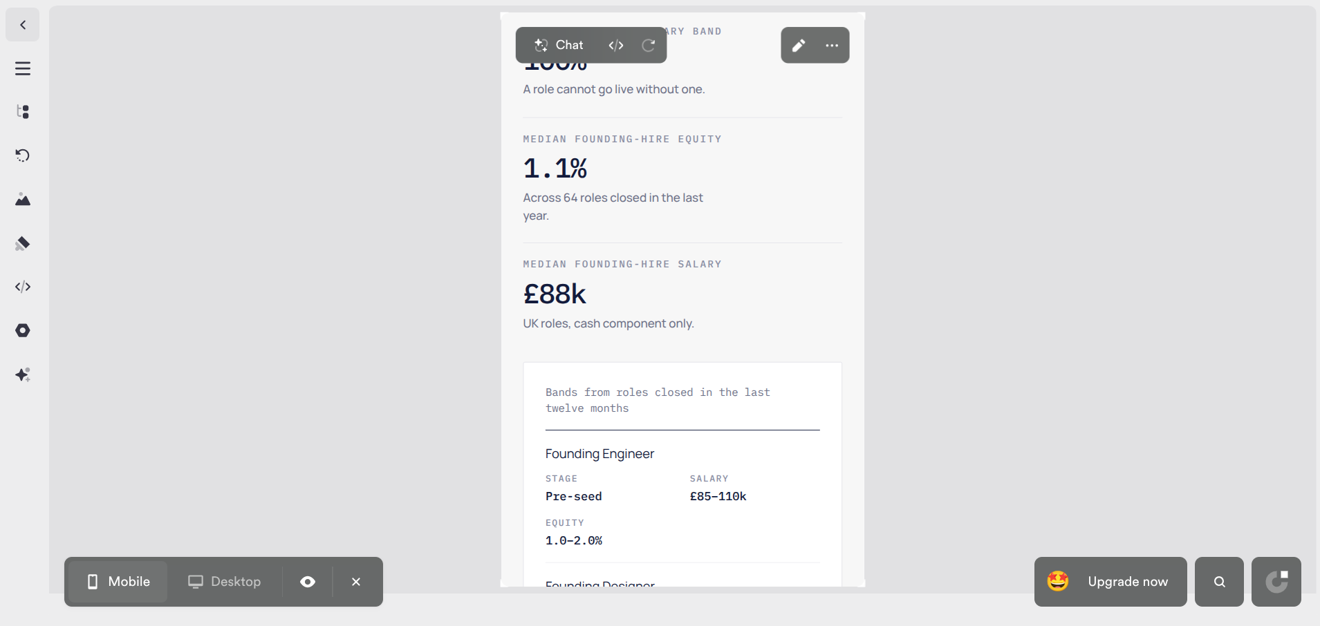 Corrected mobile salary section with stacked role cards