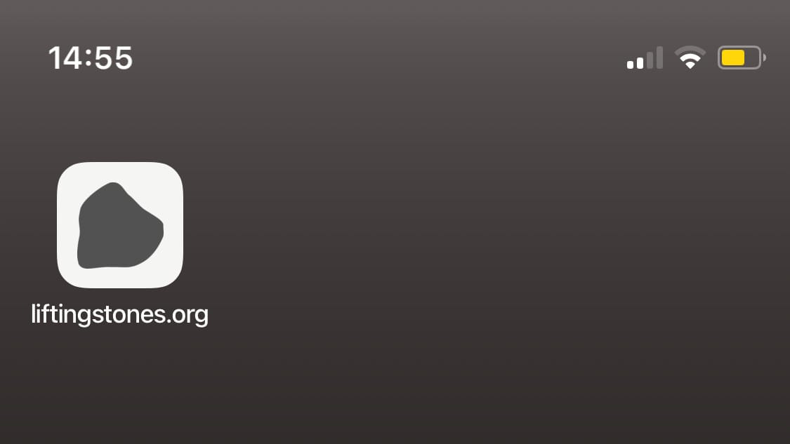 A partial screenshot of an iPhone home-screen. It shows a single 'liftingstones.org' app icon.