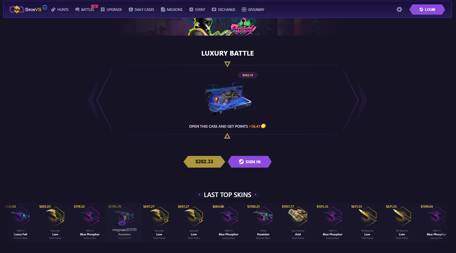 SkinVS Review: Provably Fair Cases, Rare Skins, and the Unique HUNTS Mode