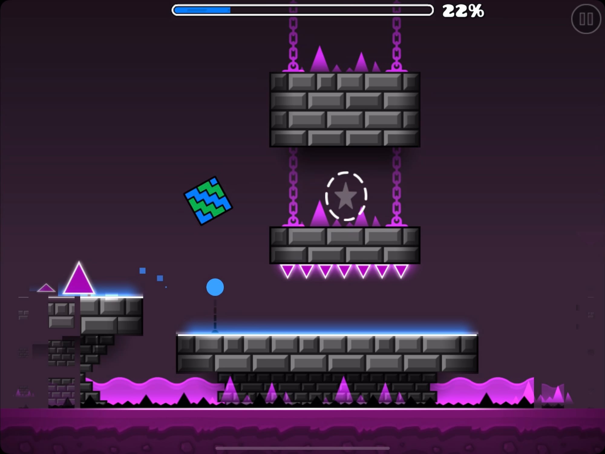 A screenshot of The Seven Seas. The first coin is popping down from a platform. This is the part that used to throw me off.