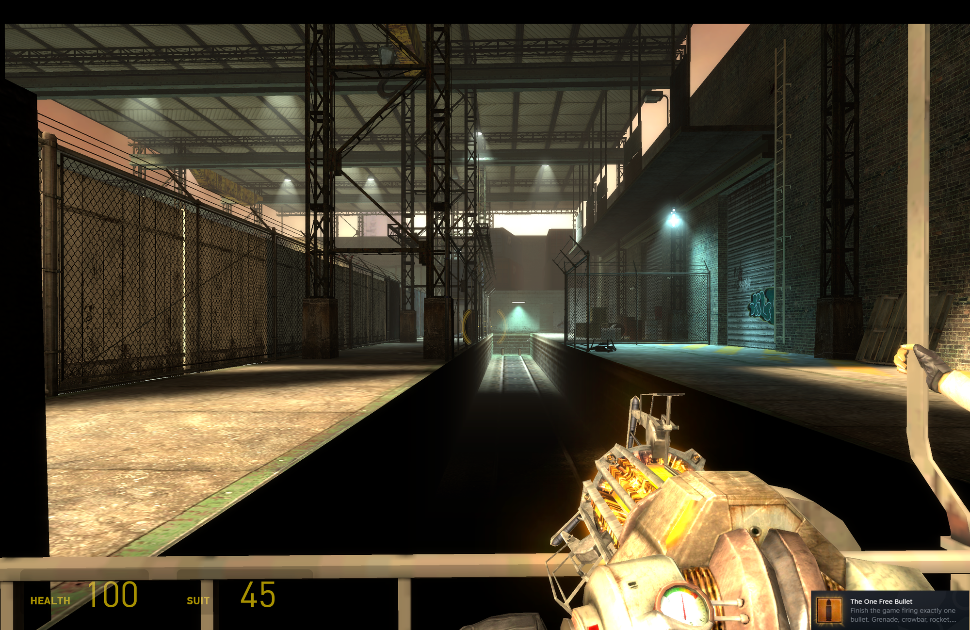 A screenshot I took just yesterday of the end of the game, the notification for having achieved The One Free Bullet achievement is in the bottom right corner.