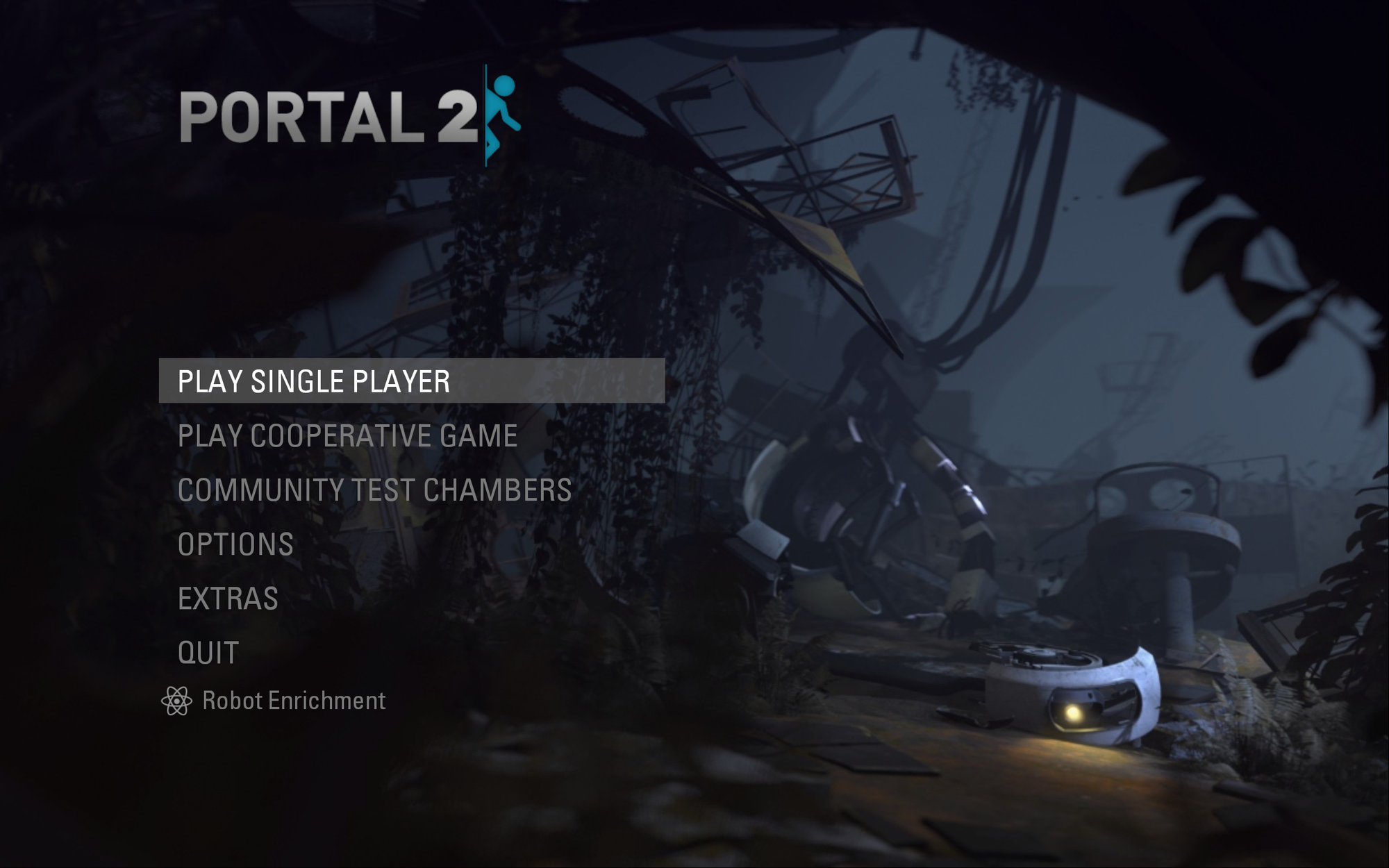 The main menu for Portal 2.