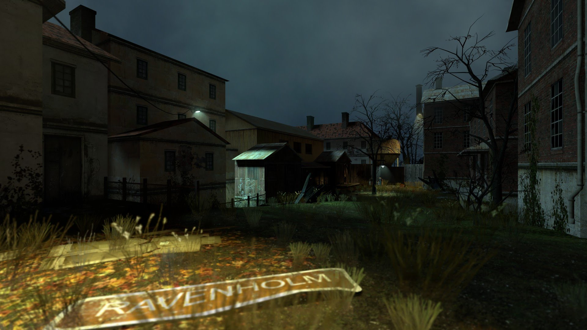 A screenshot of Ravenholm from Half-Life 2.