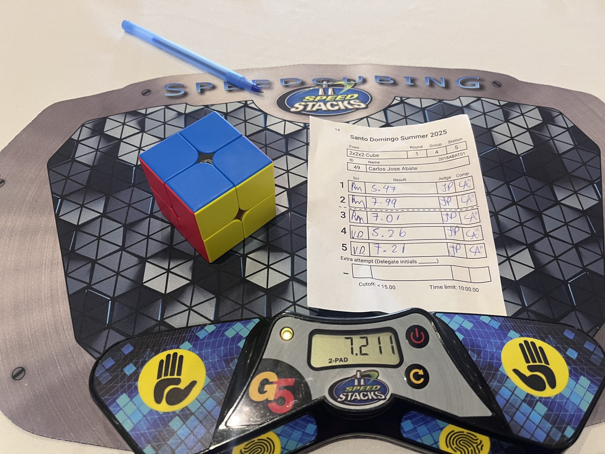 My 2x2 average of 5 for the competition! 5.47, (7.99), 7.01, (5.26), 7.21.