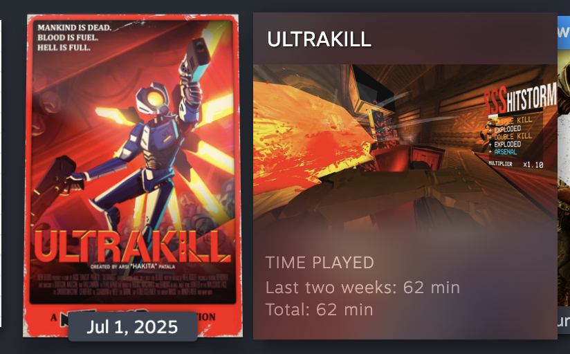 ULTRAKILL in my Steam library.
