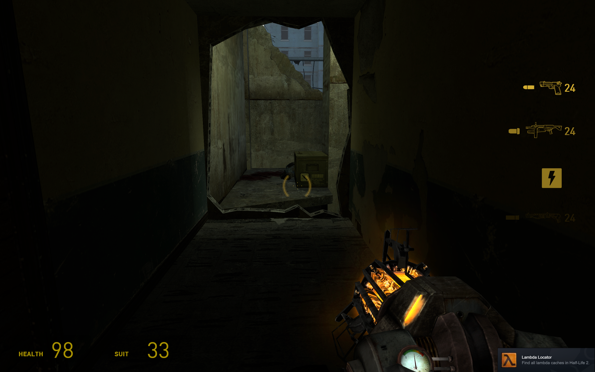 Me finding the final lambda cache and unlocking the Lambda Locator achievement.