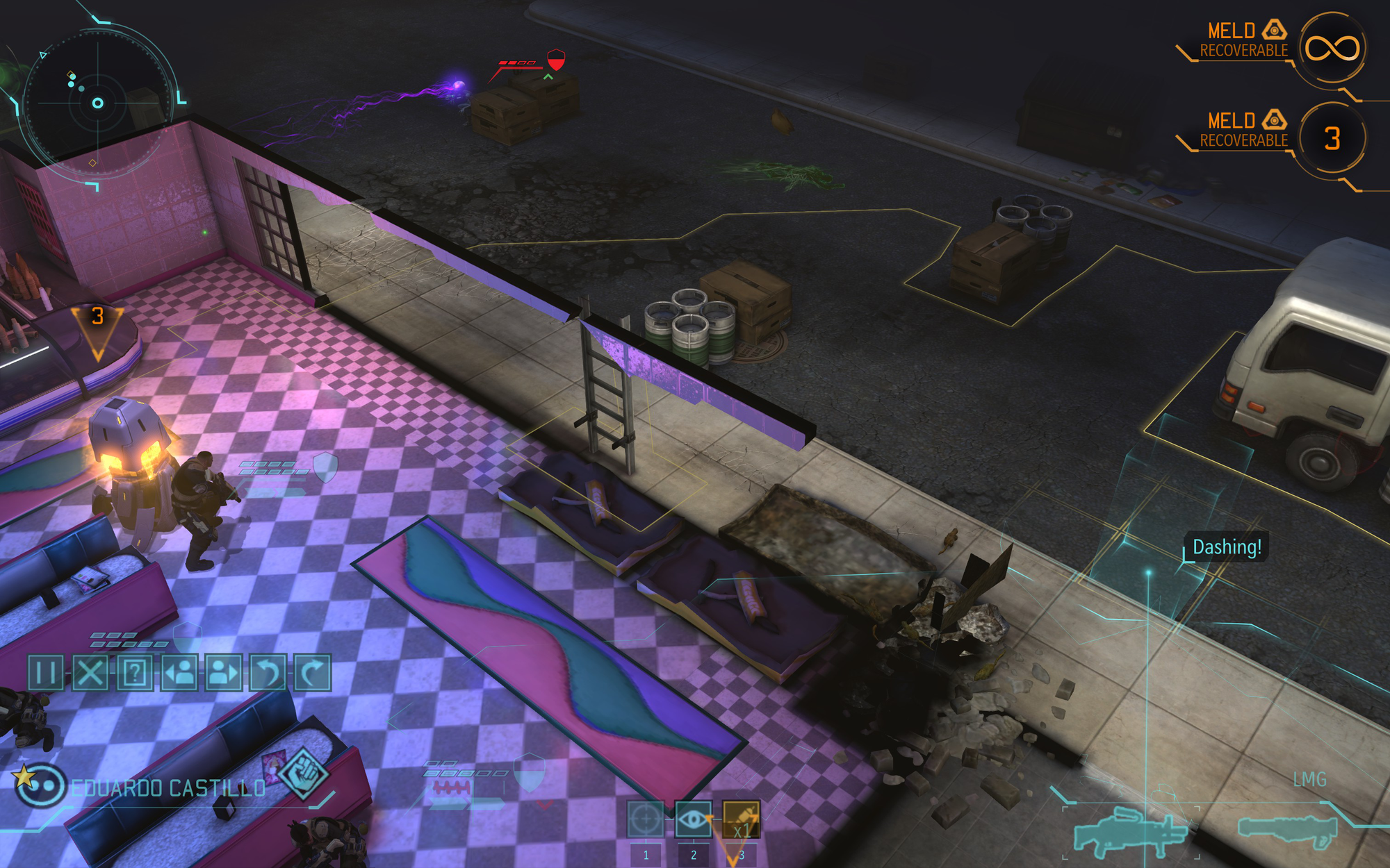 A screenshot of some gameplay. The possible options for stuff to do are very intruitively laid out!
