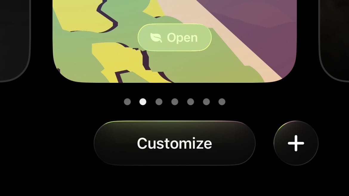 In the Lock Screen customizer, the Customize and + buttons reflect my lock screen in a way I find beautiful.