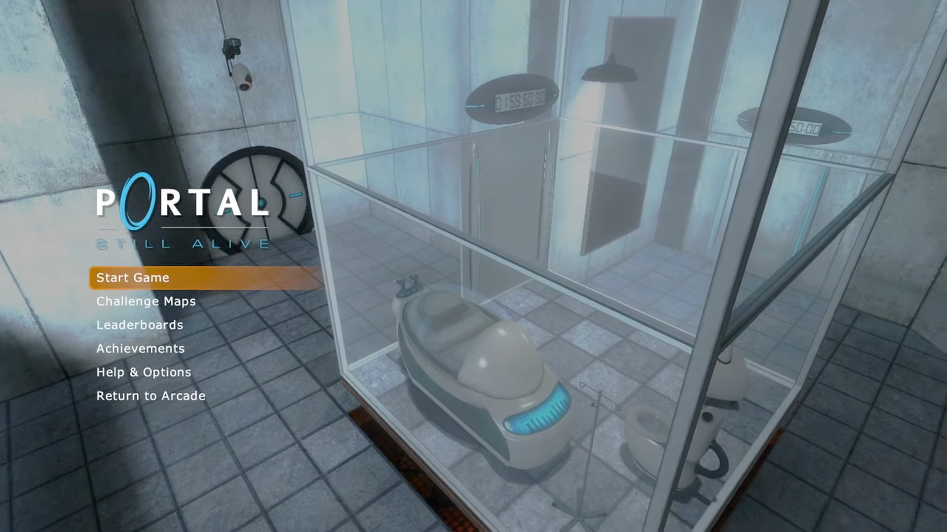 The main menu screen for Portal: Still Alive.