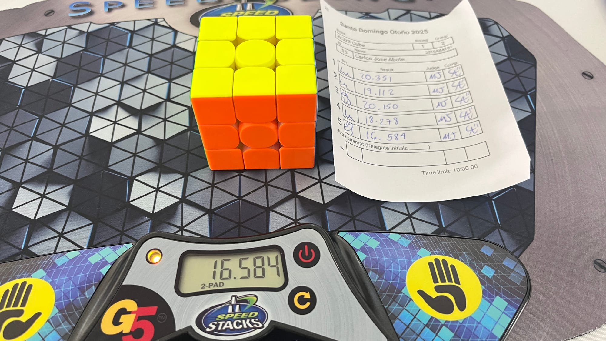 My Round 1 3x3 average of 5 for SD Otoño 2025! (20.35), 19.11, 20.15, 18.27, (16.58).