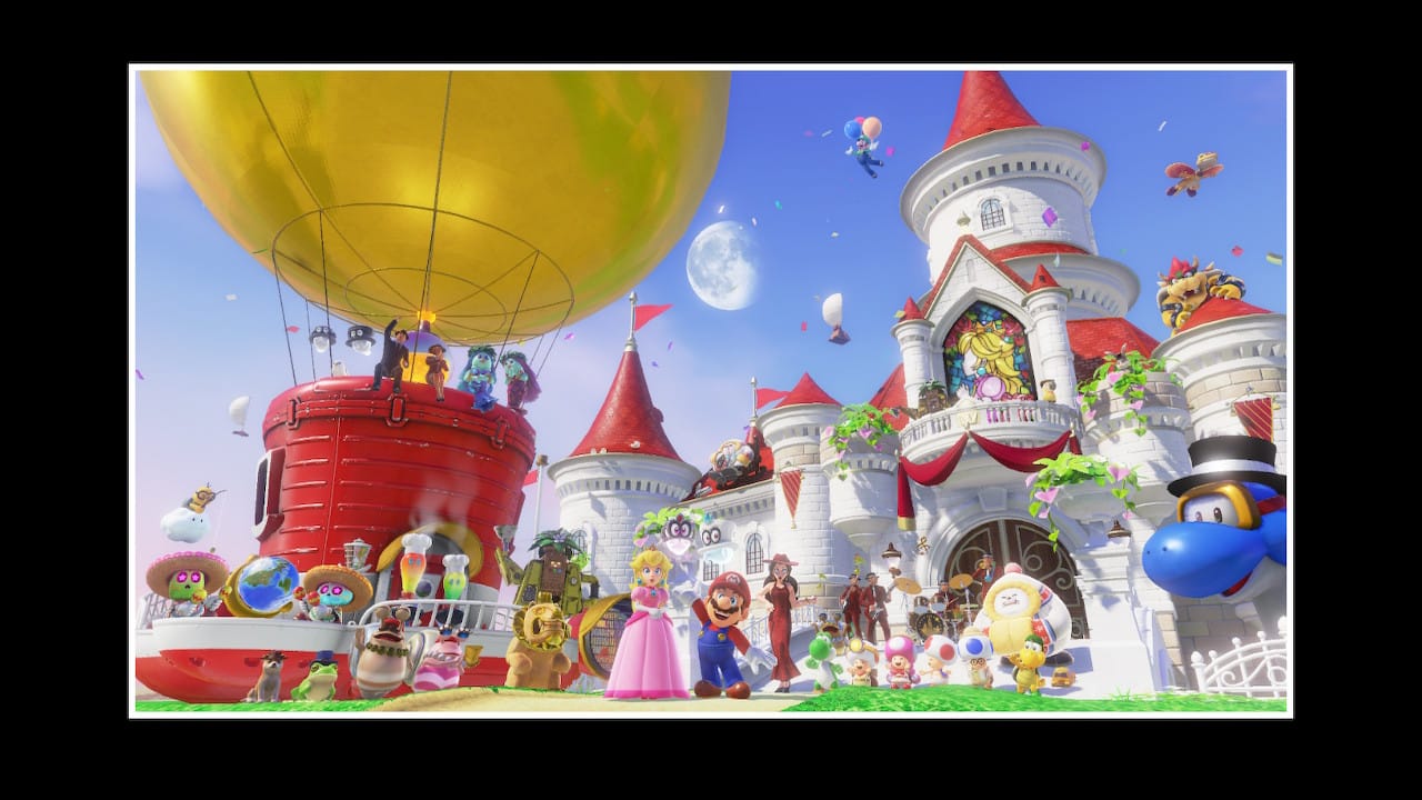 An image you get for collecting all of the moons in the game and beating the final version of bowser (Note: not the 100% ending, since you can still max the moon count to 999).