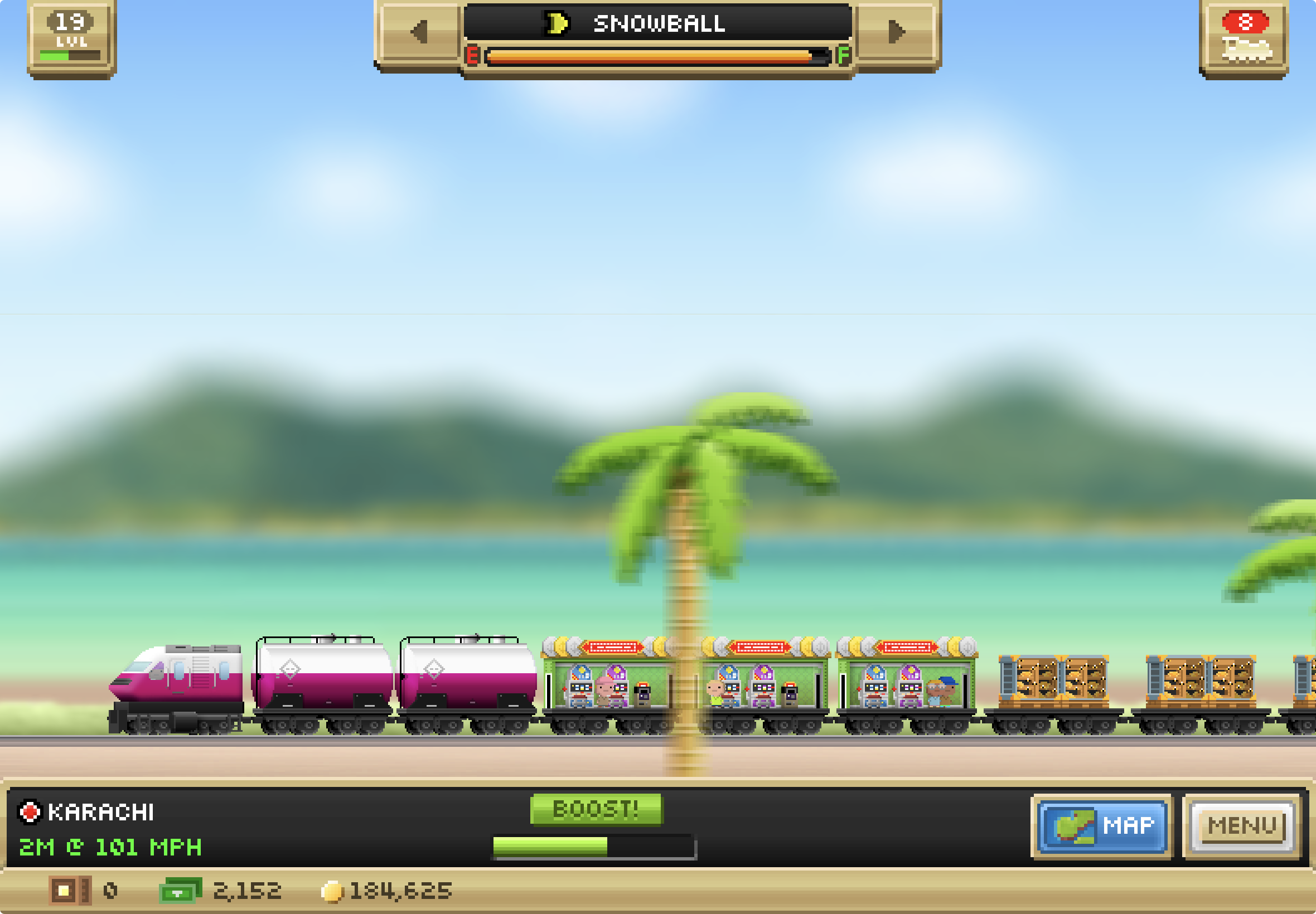 A screenshot of the Snowball, an Exabyte Zephyr, travelling from Mumbai to Karachi in a beautiful tropical setting.