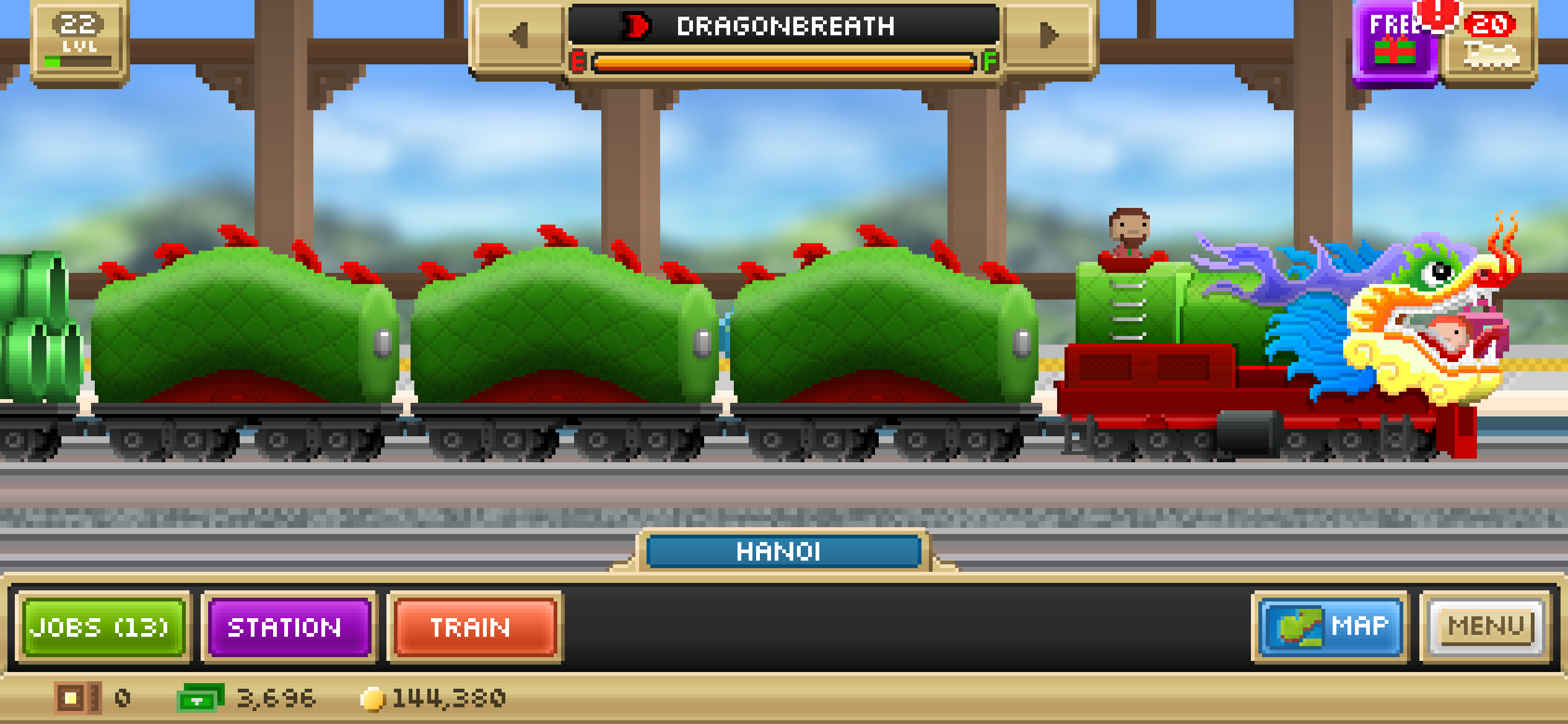 A Dragonbreath train with three fuel cars in Hanoi station.