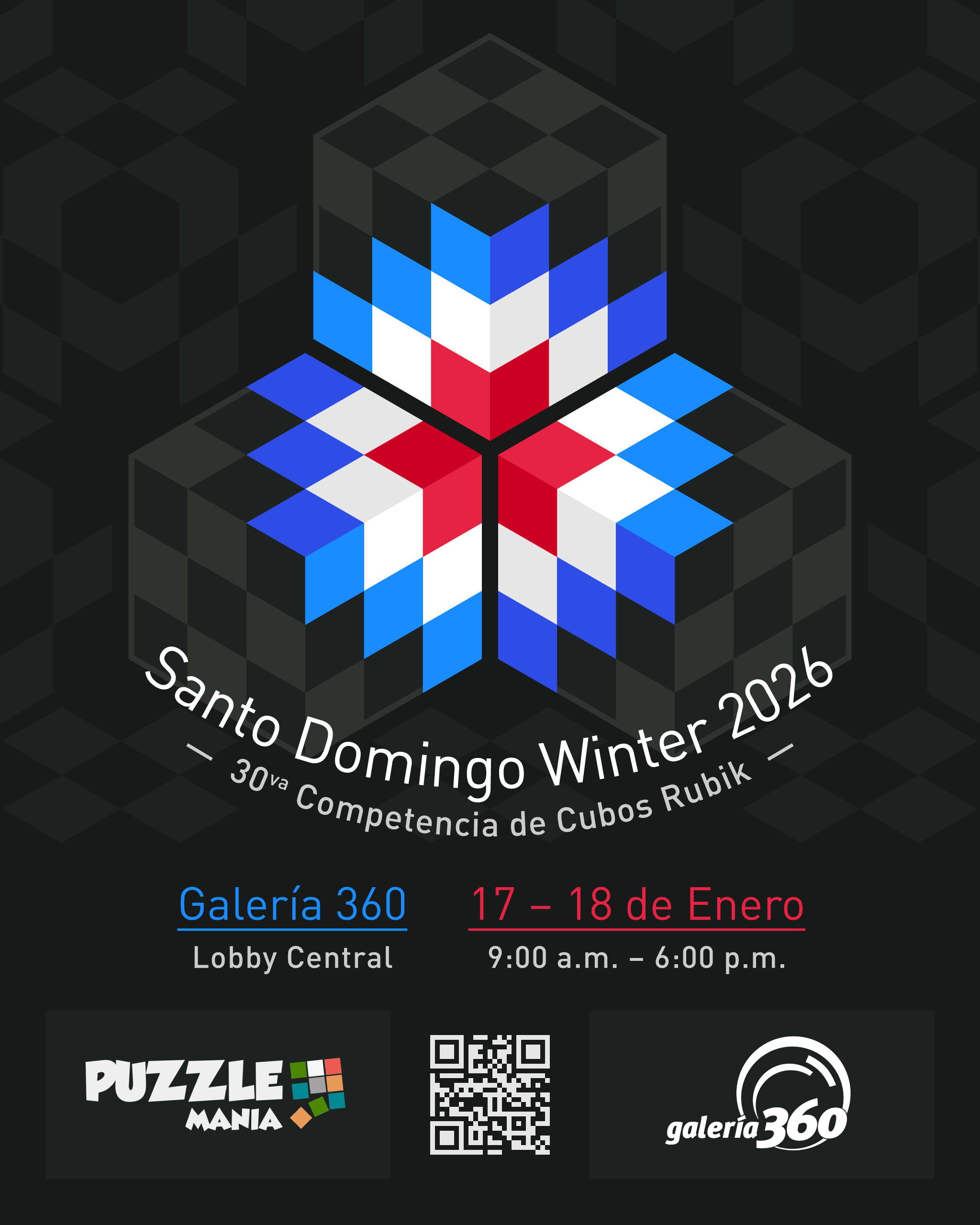 The poster for the Santo Domingo Winter 2026 speedcubing competition.