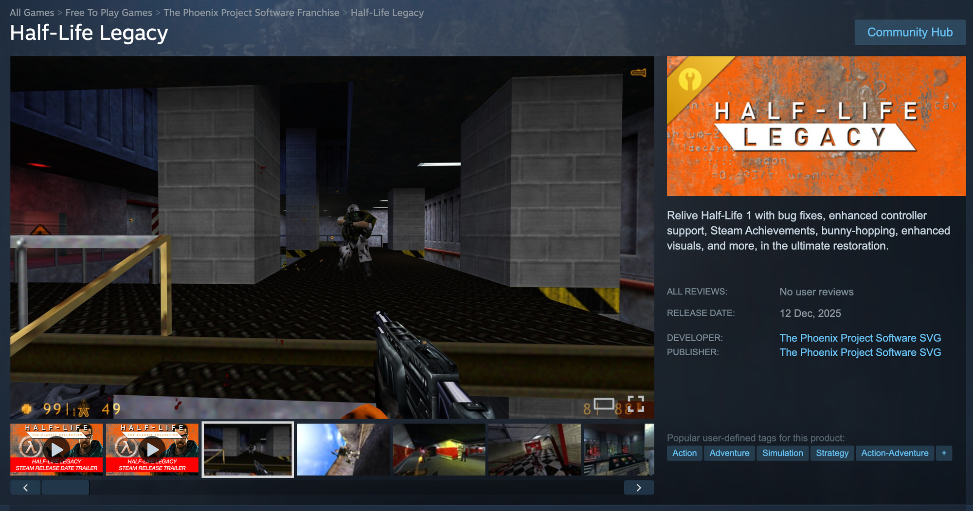 The Steam page for Half-Life: Legacy.