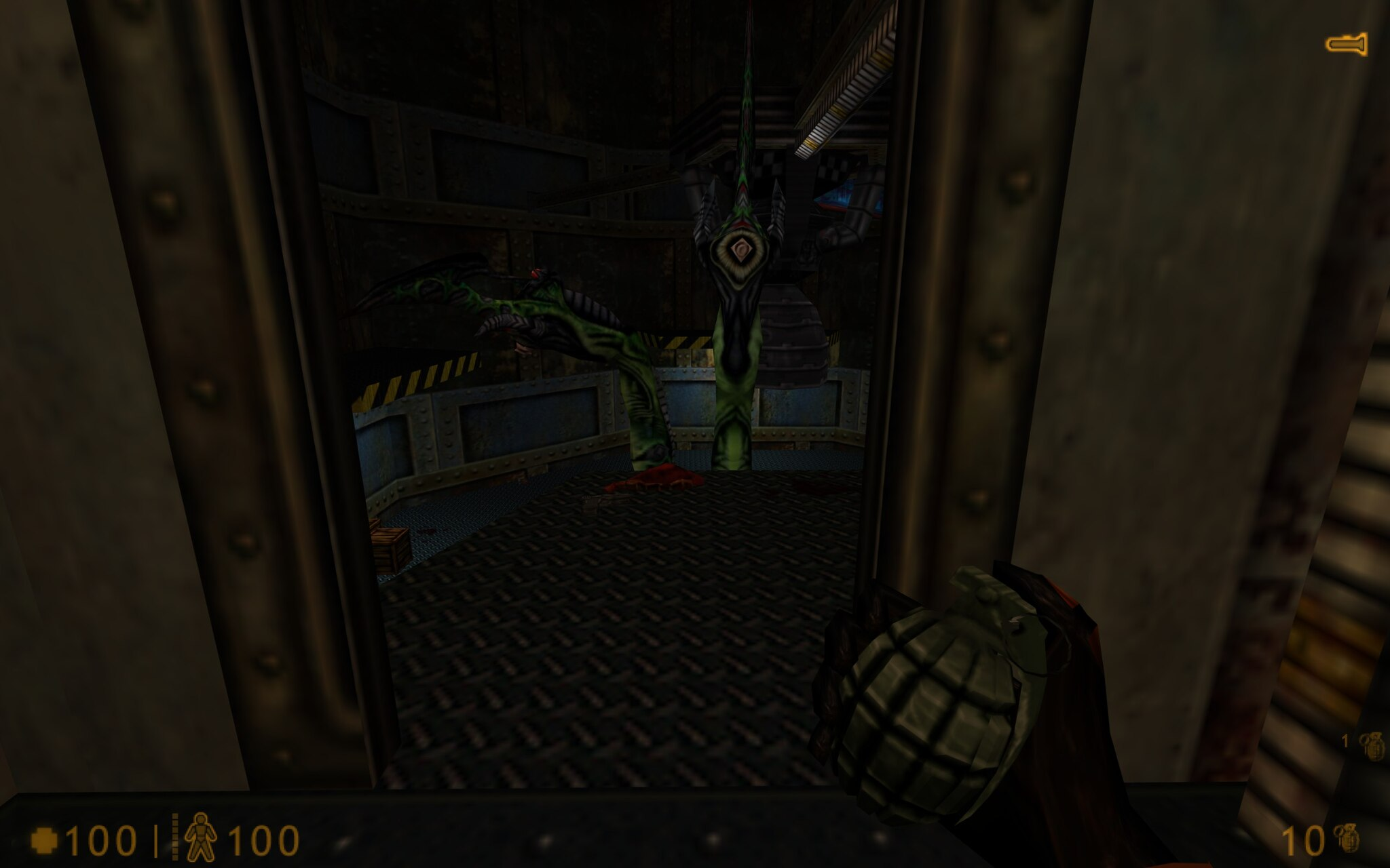 The entrance to the missile silo in Blast Pit. A Tentacle has just killed a Security Officer.