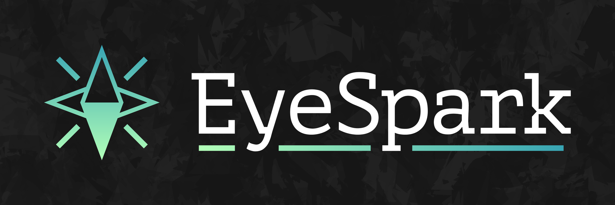 The EyeSpark logo with new colours, and the new typemark next to it. A modified version of PT Mono underlined with the logo's colours.