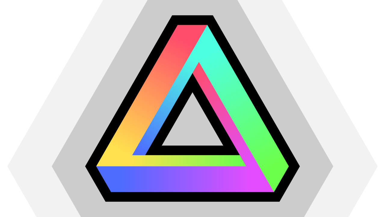 A Penrose Triangle that goes across all hues in a loop.