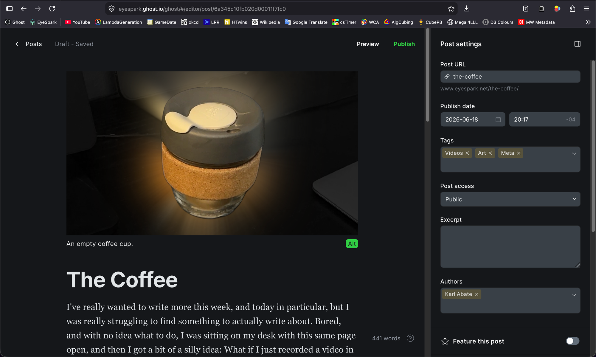 The writing page for this post.