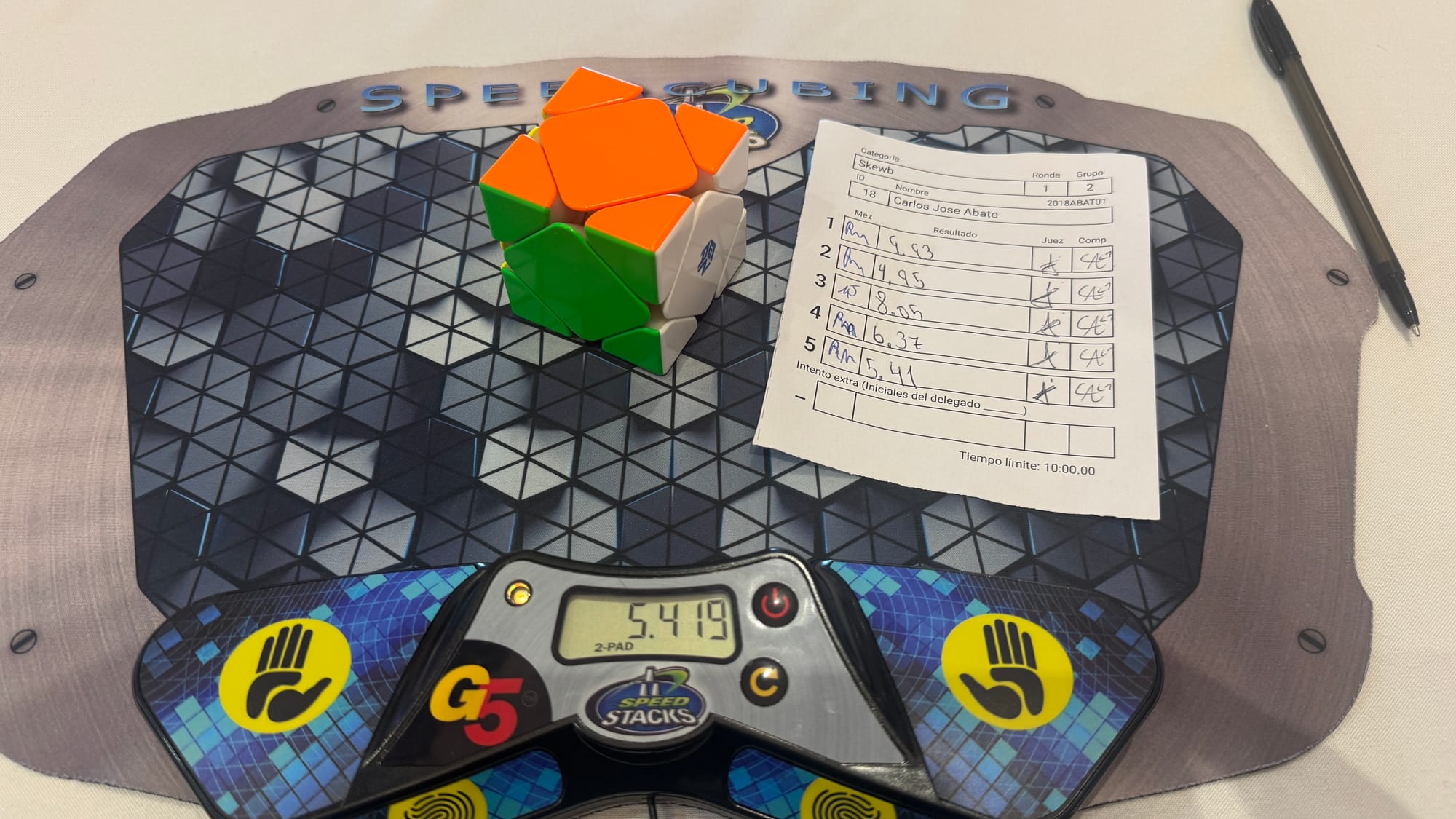 My 6.61 Skewb average of 5 for SD Summer 2026. (9.93), (4.95), 8.05, 6.37, 5.41