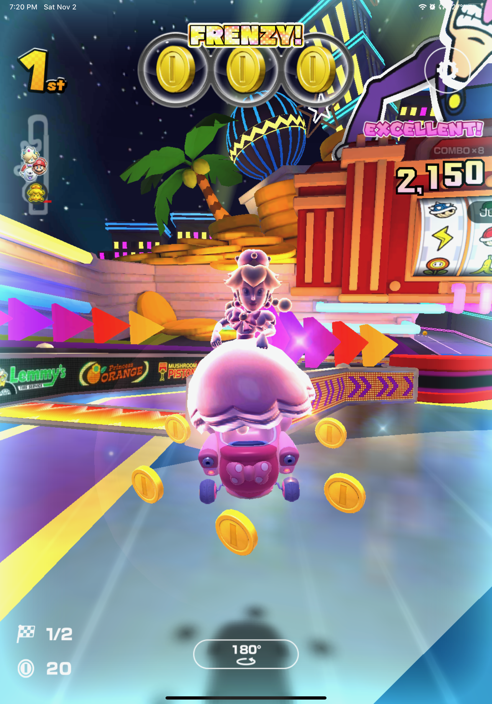 Peachette with a Coin Frenzy in DS Waluigi Pinball in Mario Kart Tour.