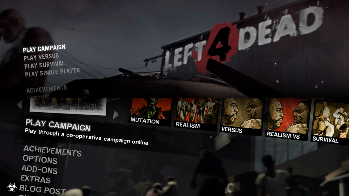 Two images showing the main menus of Left 4 Dead 1 and Left 4 Dead 2.