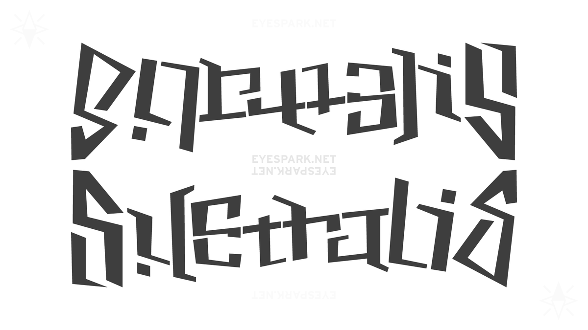A double-sided ambigram. In one orientation it reads "Borealis", in the other it reads "Australis".